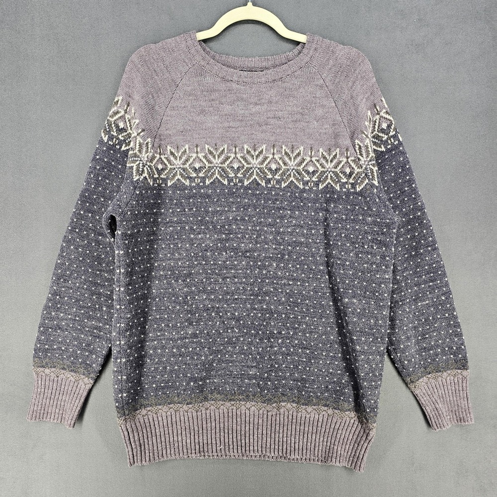 Vikafjell Sweater Mens Medium Gray‎ Fair Isle Wool Blend Knit Pullover Nordic